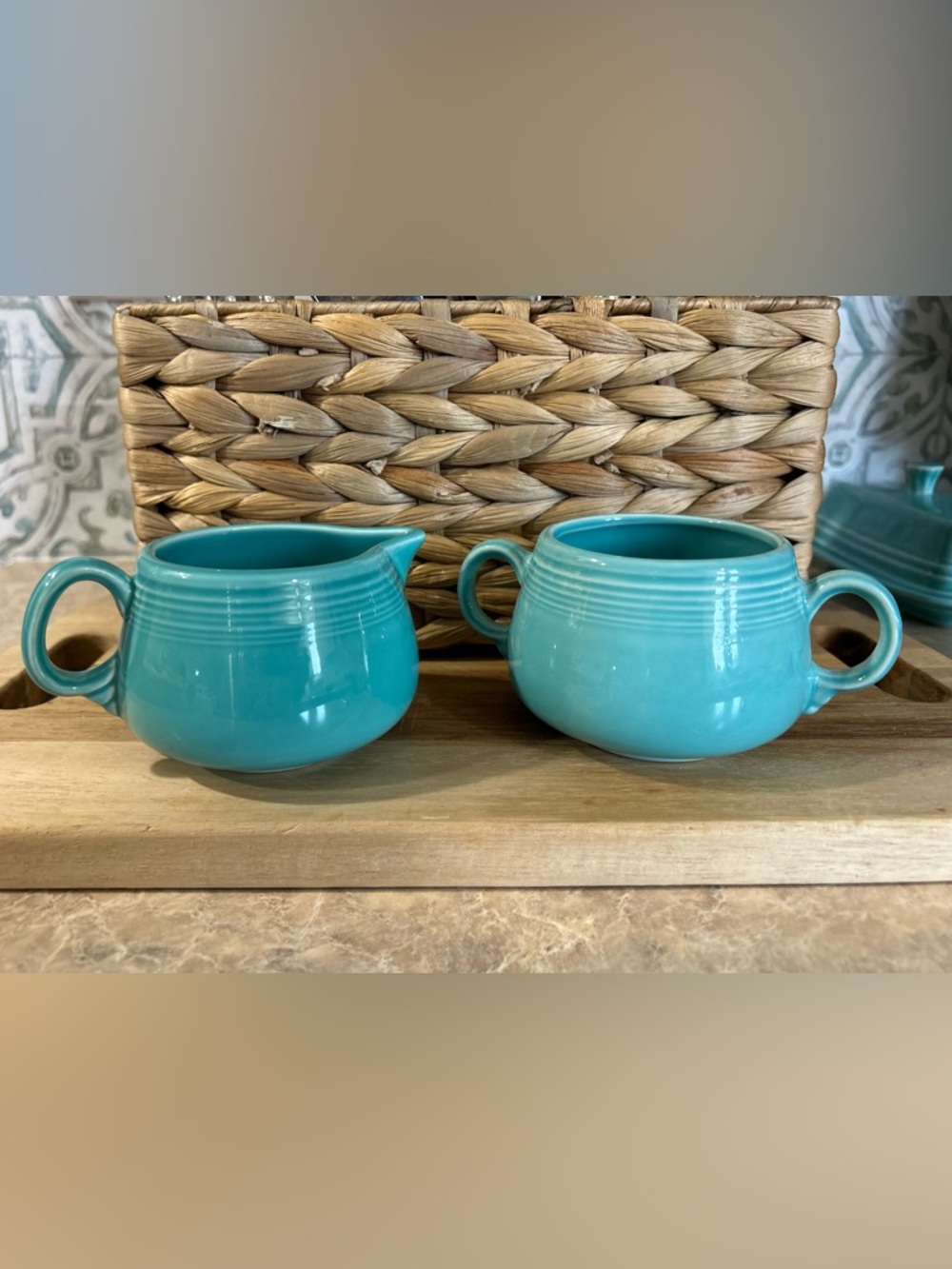 Fiestaware Turquoise Creamer and Sugar Bowl Set